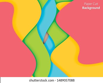Paper art cartoon abstract waves. Paper carve background. Modern origami design template. Vector illustration. 3d paper layers