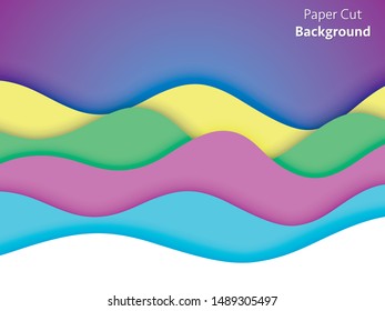 Paper art cartoon abstract waves. Paper carve background. Modern origami design template. Vector illustration. 3d paper layers
