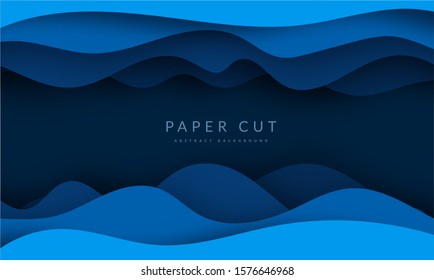 Paper art cartoon abstract waves. Paper carve background. Modern origami design template. Vector illustration. 3d paper layers, sea waves