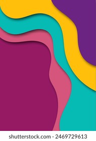Paper art cartoon abstract waves. The background is cut out of paper. Modern origami design template. Vector illustration. 3d layers of paper in pastel colors