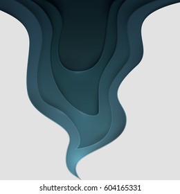 Paper art cartoon blue abstract waves in realistic trendy craft style. Modern origami design template. Concept inspiration or idea for your projects. Vector illustration.