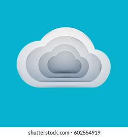 Paper art cartoon clouds in realistic trendy craft style. Modern origami design template. Concept inspiration or idea for your projects. Vector illustration.