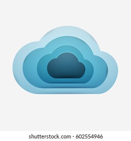Paper art cartoon clouds in realistic trendy craft style. Modern origami design template. Concept inspiration or idea for your projects. Vector illustration.