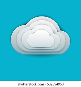 Paper art cartoon clouds in realistic trendy craft style. Modern origami design template. Concept inspiration or idea for your projects. Vector illustration.