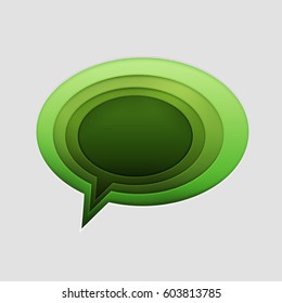 Paper art cartoon green speech bubble in realistic trendy craft style. Modern origami design template. Concept inspiration or idea for your projects. Vector illustration.