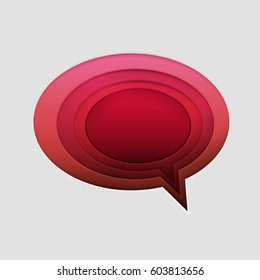 Paper art cartoon red speech bubble in realistic trendy craft style. Modern origami design template. Concept inspiration or idea for your projects. Vector illustration.
