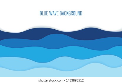 Paper art cartoon sea waves. Vector illustration