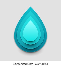 Paper art cartoon water drop in realistic trendy craft style. Modern origami design template. Concept inspiration or idea for your projects. Vector illustration.