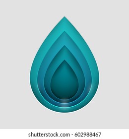 Paper art cartoon water drop in realistic trendy craft style. Modern origami design template. Concept inspiration or idea for your projects. Vector illustration.