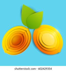 Paper art cartoon yellow lemon in realistic trendy craft style. Modern origami design template. Concept inspiration or idea for your projects. Vector illustration.