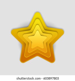 Paper Art Cartoon Yellow Star In Realistic Trendy Craft Style. Modern Origami Design Template. Concept Inspiration Or Idea For Your Projects. Vector Illustration.