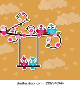 Paper art carve to couple birds, Valentine's day idea, vector art and Illustration of Love Birds. - Vector