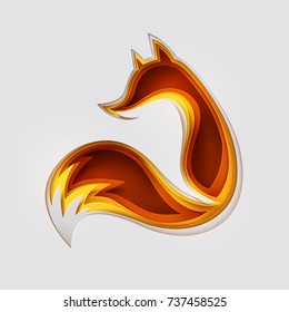 Paper art carve to fox, Origami concept nature and animals idea, Vector art and illustration.