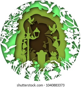 Paper art carves the concept of ecology. Vector illustration. Abstract logo. Isolated icon. Background of ecology. 10 EPS - Shutterstock ID 1040883373