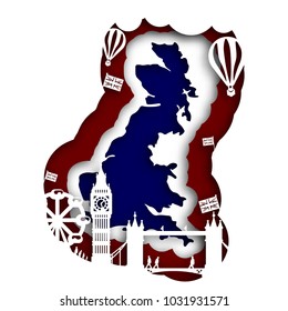 Paper art carves the concept of Great Britan. Vector illustration. Abstract logo. Isolated icon. Background of Great Britan. 10 EPS