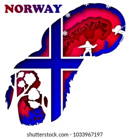 Paper art carves the concept of Norway. Vector illustration. Abstract logo. Isolated icon. Background of Norway. 10 EPS