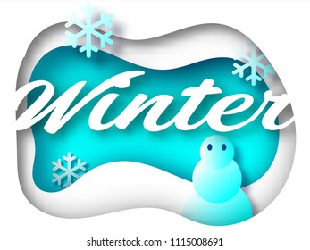 Paper art carves the concept of Winter. Vector illustration. Abstract logo. Isolated icon. Background of Winter. 10 EPS