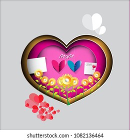 Paper art carving of Mother's Day greeting cards, heart-shaped.