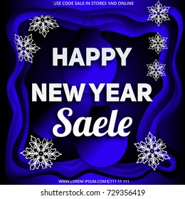 Paper art carving. Poster for the sale of goods for Christmas. discounts for the holiday. promotion and sale for online shopping, advertising actions, magazines . Vector illustration.