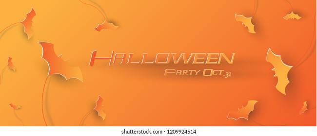 Paper art carving style with Halloween bat. Website spooky or banner template.Vector illustration.