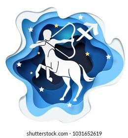 Paper art of centaur archery to Sagittarius of zodiac and horoscope concept, vector art and illustration.