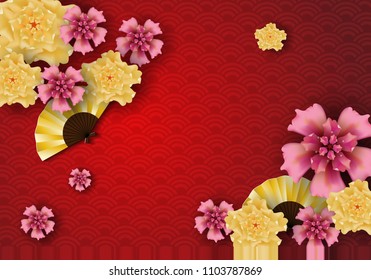 Paper art of Chinese traditional and asian elements template Background,vector 