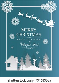 paper art Christmas postcard with Winter Forest