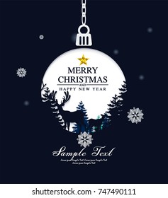 paper art Christmas postcard with Winter Forest