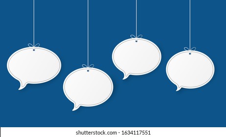 Paper art with circle on blue sky. Copy space. Speech Bubble, White blank hanging.	
