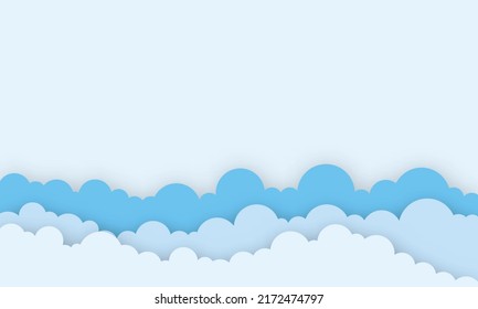 Arte de papel de nube clara con ducha de juguete sobre el estilo de corte de papel azul, ilustración de tarjeta de bebé vector
