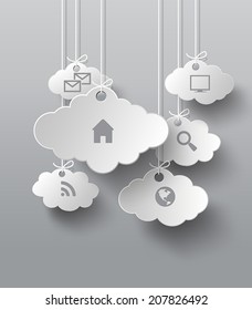 paper art of cloud with application icons.