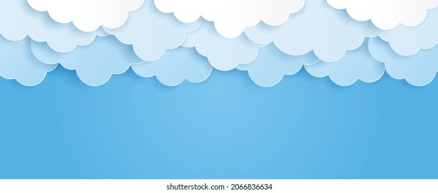 Paper art of cloud on blue sky with copy space. Vector illustration
