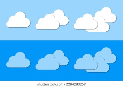 Paper art with cloud on blue sky. Copy space. Speech Bubble, White blank hanging. Vector illustration.