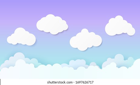 Paper art with cloud on sky background. Copy space. Speech Bubble with white blank hanging.