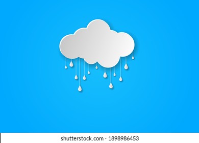 Paper Art Clouds with rain. 3d Paper art style.  vector isolated illustration with  Grey Clouds on blue background