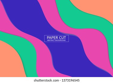 Paper art colourful abstract waves background.Vector 3d illustration.fashion paper cut template.