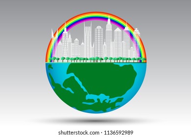 paper art concept of eco friendly , save the earth and world environment day with family. digital craft design style