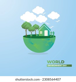 paper art concept of ecofriendly world, save the earth and world environment day with family.