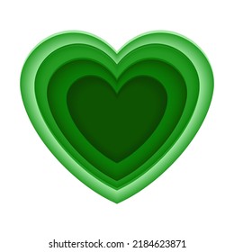 Paper art concept of love and ecology idea. Tunnel of Concentric hearts. Romantic cute background. Green aesthetic hearts backdrop. Vector illustration