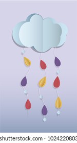Paper art concept. Rain and cloud. Rainy season background.