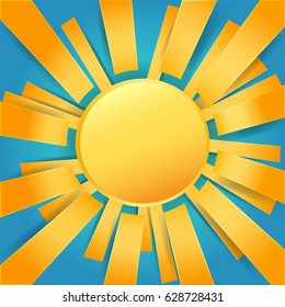 Paper art concept with sun. Vector illustration
