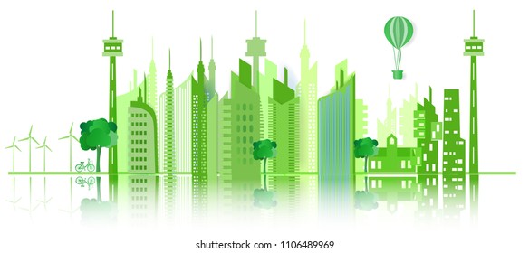 Paper art of concept world environment day with eco city on white background,Paper art idea and digital craft.