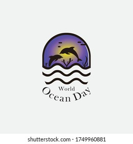 Paper art concept of World Oceans Day. The celebration dedicated to help protect, and conserve world oceans, water, ecosystem. Blue 3d origami craft paper of sea waves, fish and plants
