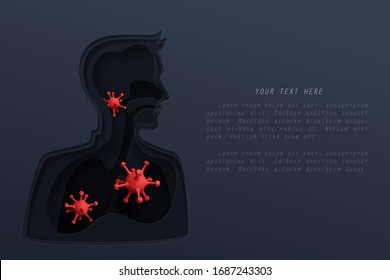 Paper Art Of Covid-19 Virus Cell Spread Inside Lung And Body Of Human, Medical And Healthy Concept, Vector Art And Illustration.