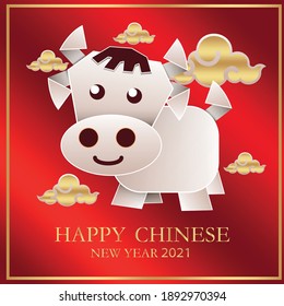 Paper art of Cow hang on a rope, Chinese new year, vector art and illustration