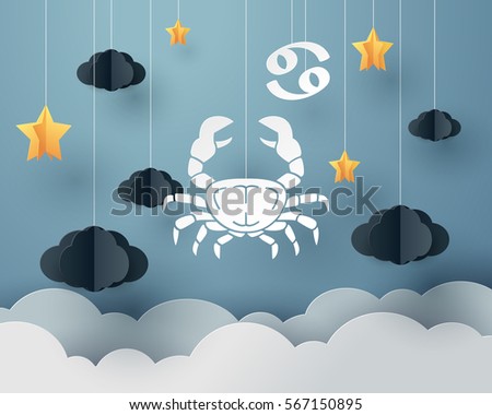 Paper art of crab to Cancer of zodiac and horoscope concept, vector art and illustration.