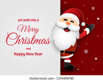 Paper art, Craft style of Santa Claus with words in copy space, Merry Christmas and Happy New Year