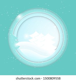 Paper art and craft style vector background.  Christmas Trees on the white snow backdrop.