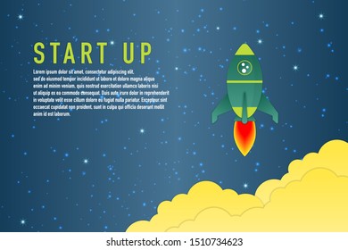 Paper art craving the rocket flying, Idea business concept, start up technology business concept, exploration, vector illustration paper cut concept style.