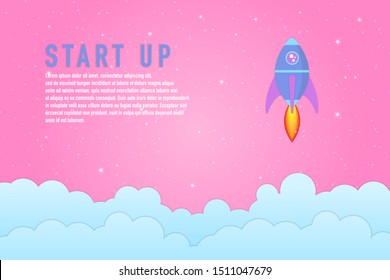 Paper art craving the rocket flying, Idea business concept, start up technology business concept, exploration, vector illustration paper cut concept style.
